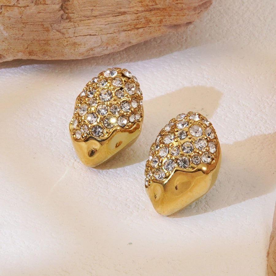 Princess French Style Irregular Rhinestones Earrings [304 Stainless Steel,18K Gold Plated]