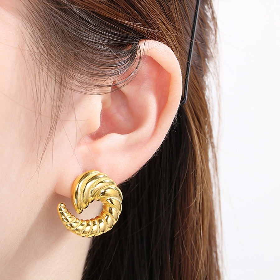 Vintage Style Horn Pattern Earrings [304 Stainless Steel, 18K Gold Plated]