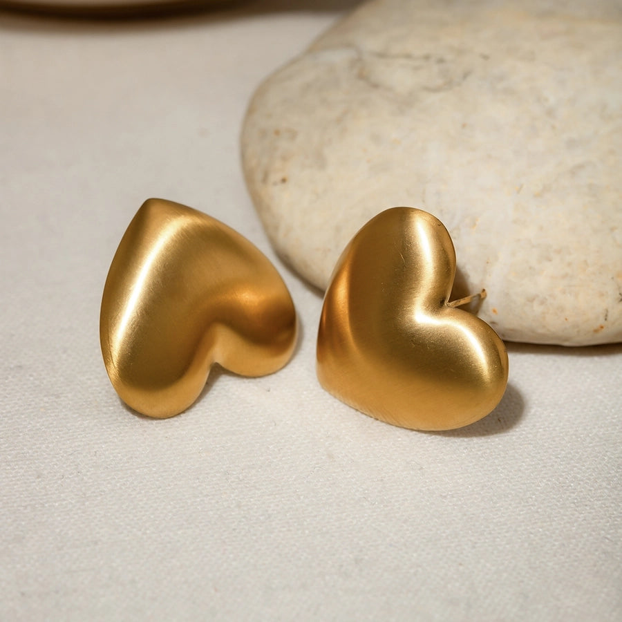 Matte Heart Shape Earrings [304 Stainless Steel,18K Gold Plated]