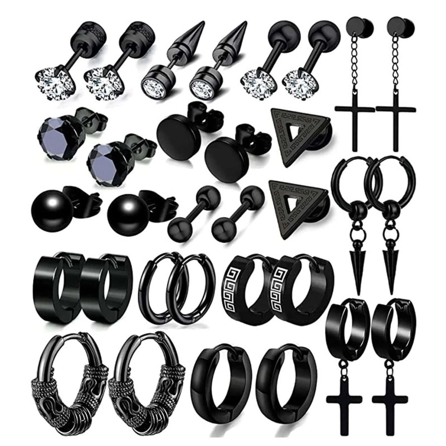 16 paires Boucles d'oreilles en plaquette noire [304 en acier inoxydable]