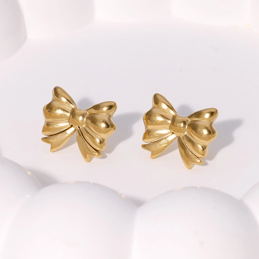 Bow Knot Earrings [304 Stainless Steel,18K Gold Plated]