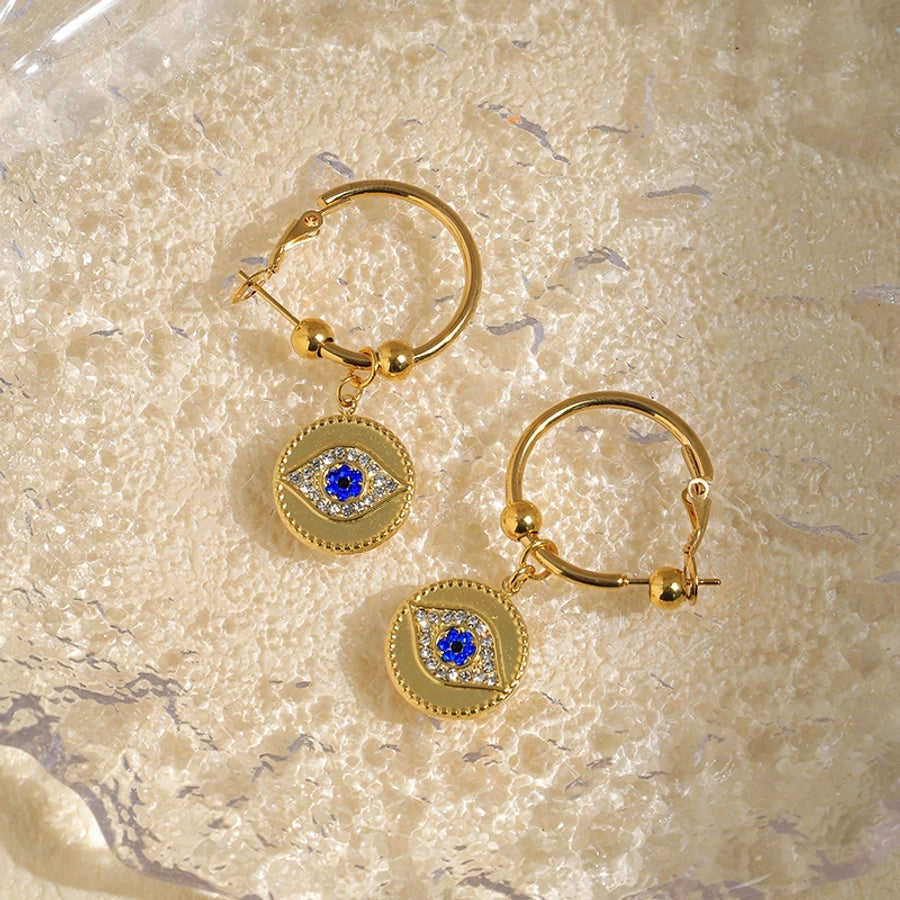 Roman Eye Enamel Zircon Drop Earrings [304 Stainless Steel,14K Gold Plated]