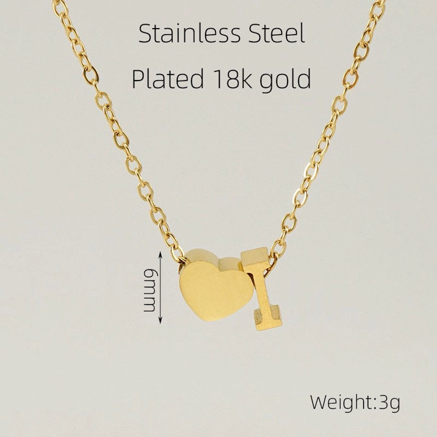 Letter Heart Shape Pendant Necklace [304 Stainless Steel,18K Gold Plated]