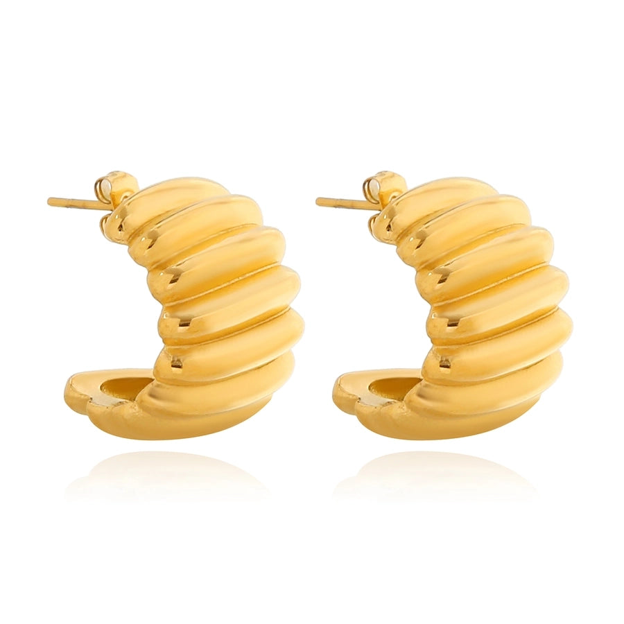 C Shape Stripe Earrings [304 Stainless Steel,18K Gold Plated]