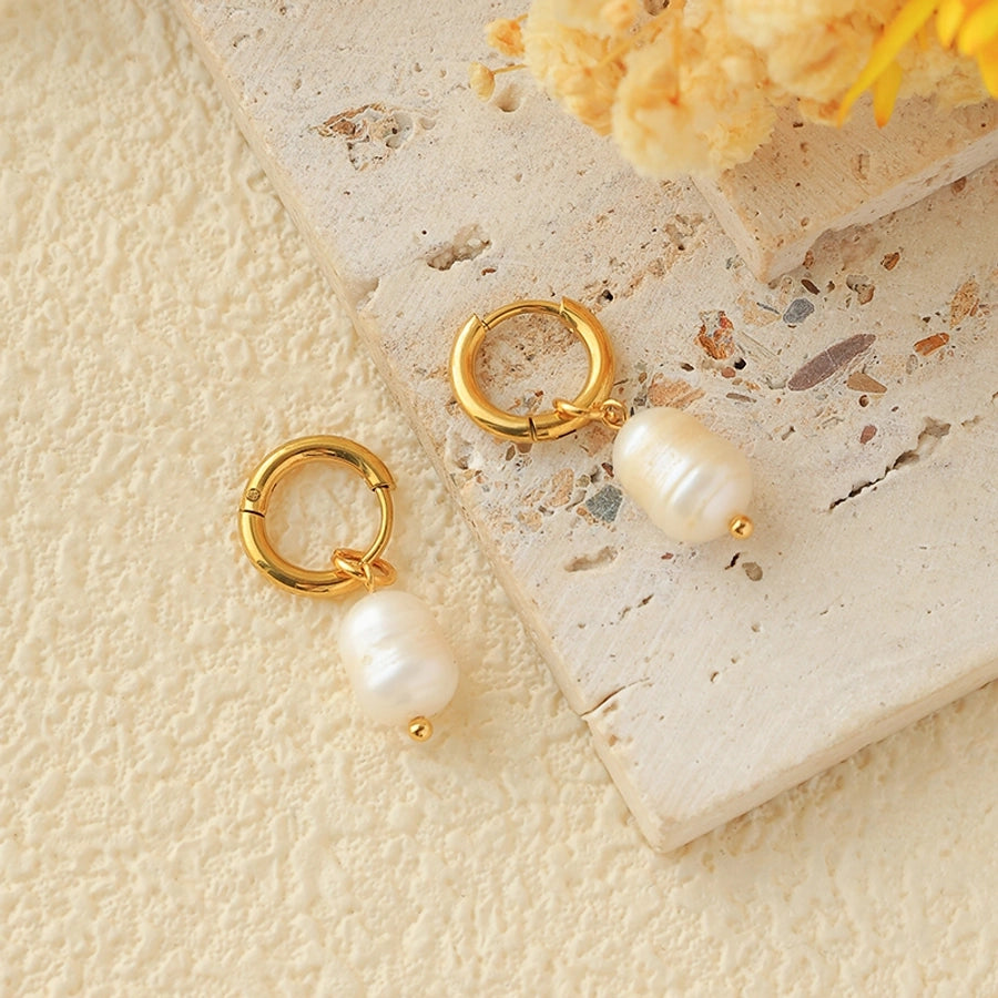 Baroque Style Irregular Pearl Drop Earrings [304 Stainless Steel,14K Gold Plated]