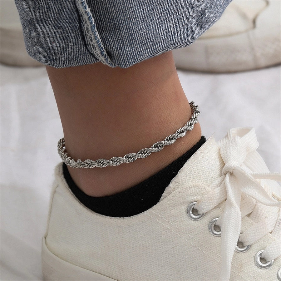 Twist Rope Chain Anklet [304 Rustfrit stål, 14k guldbelagt]