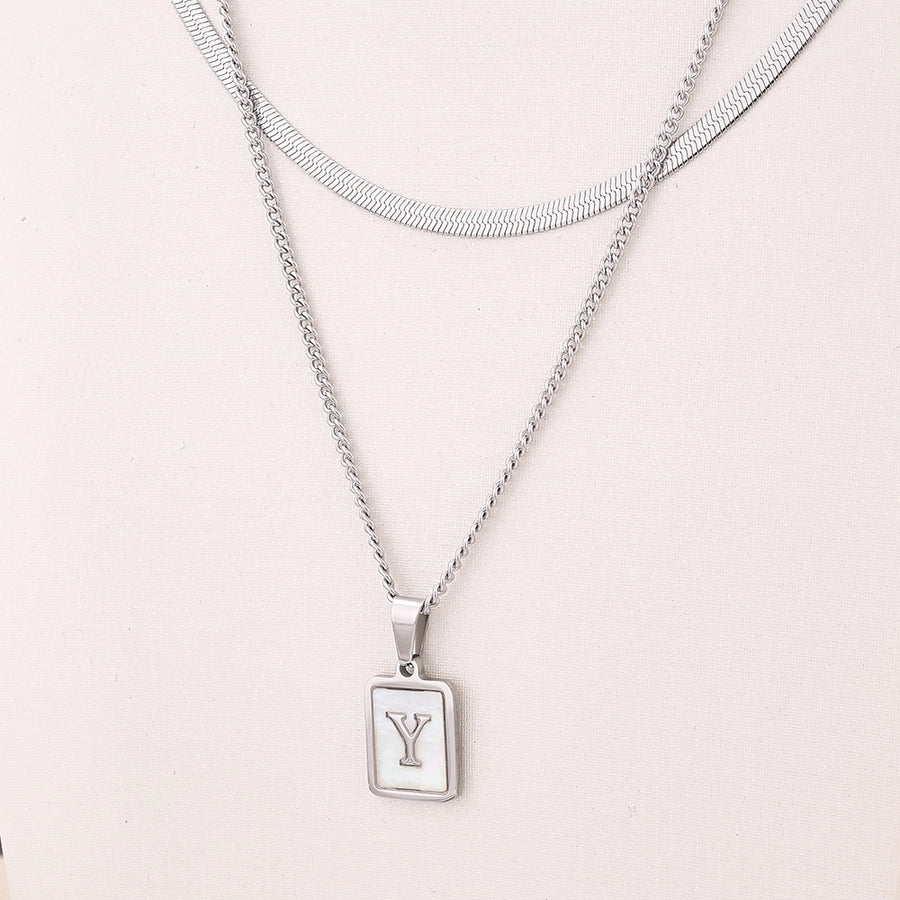 Silver Casual Simple Style Letter Rectangle Necklace [304 Stainless Steel]