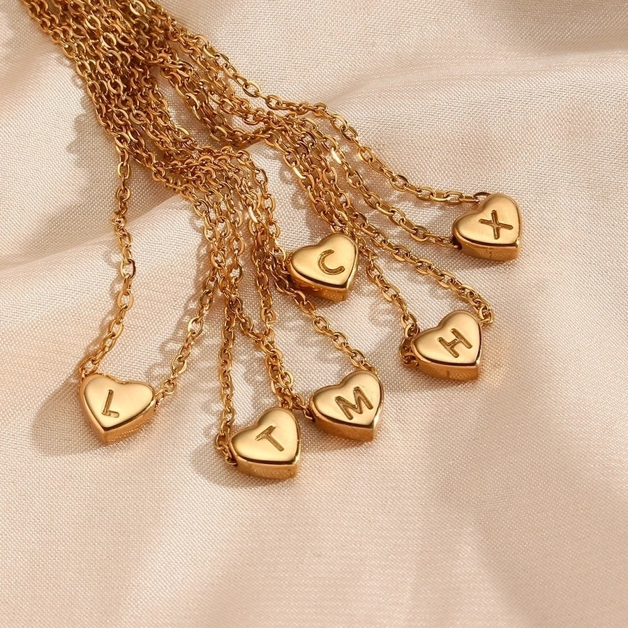 Heart Letter Necklace [304 Stainless Steel,18K Gold Plated]