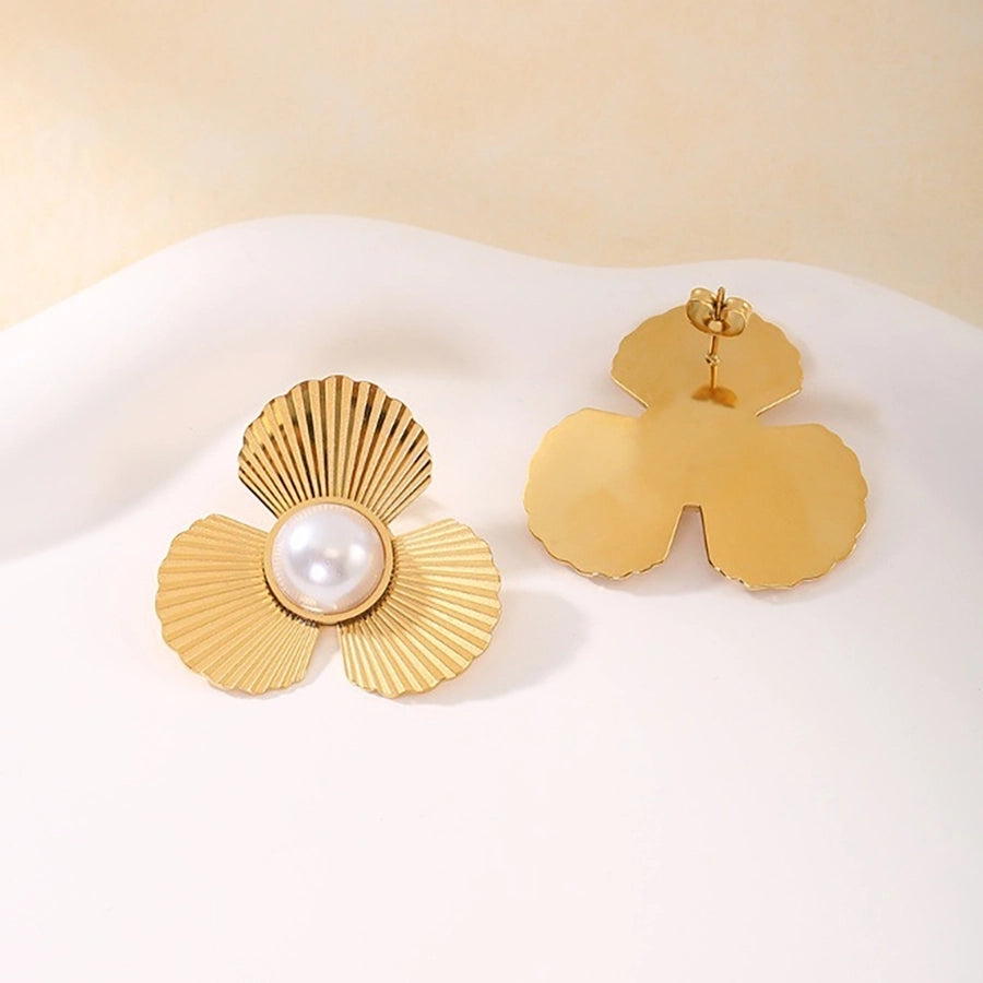 Flower Artificial Pearls Earrings [304 Stainless Steel,18K Gold Plated]