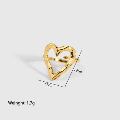 Streetwear Plating Leaf Heart Open Ring [304 Stainless Steel 18K Gold Plated]