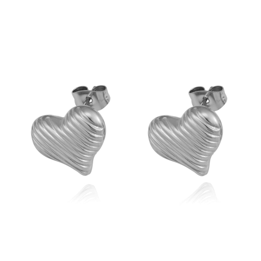 Striped Heart Shape Earrings [304 Stainless Steel,18K Gold Plated]