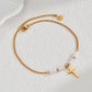 Cross Pearl Beaded Anklet [304 Stainless Steel, 14K Gold Plated]