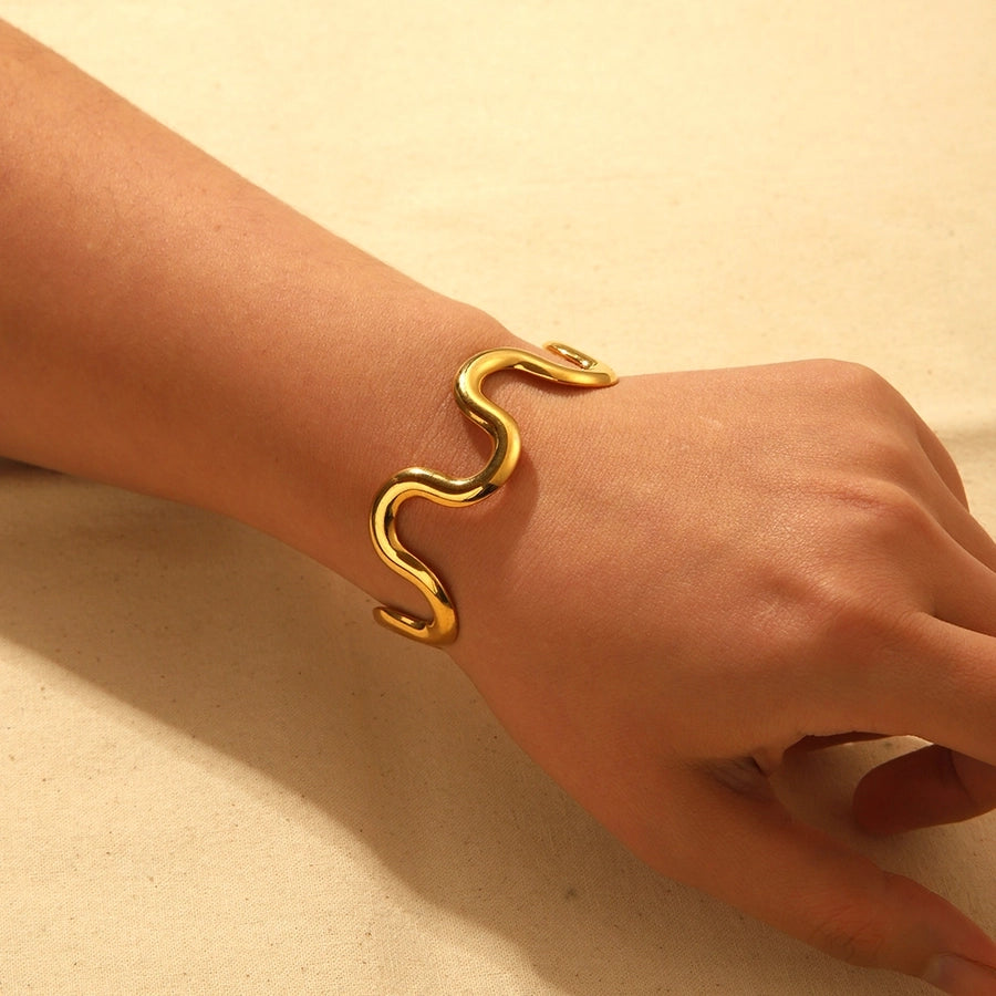 Wavy Bangle Ring/Bracelet [304 Stainless Steel,18K Gold Plated]