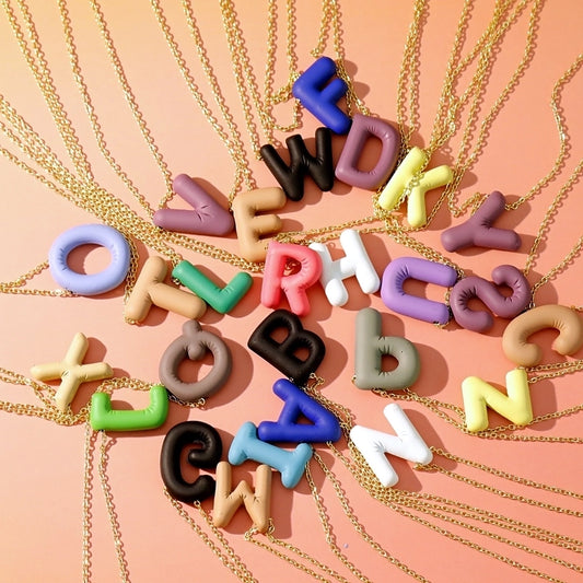 Resin Letter Necklace [304 Stainless Steel,14K Gold Plated]