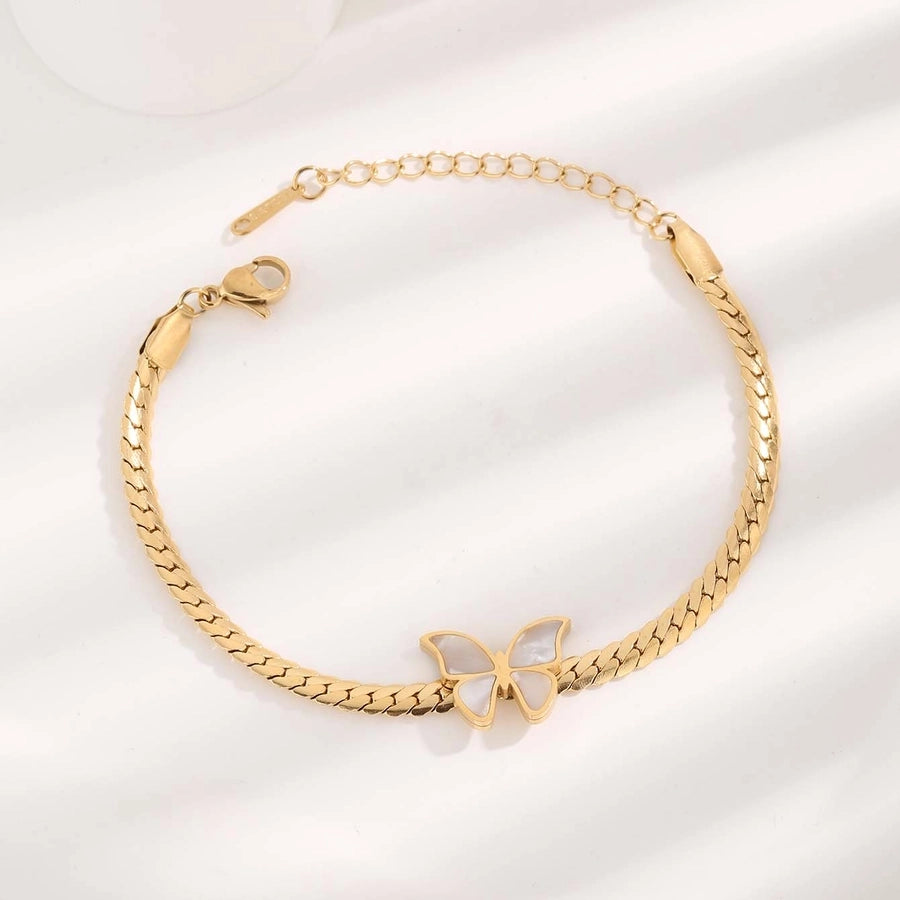 Oval Roman/Numeral/Butterfly Bracelets [304 Stainless Steel, 18K Gold Plated]