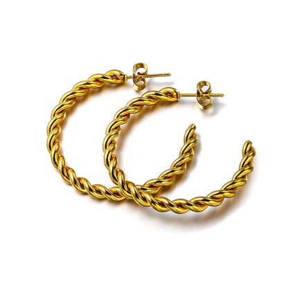 Twist Braid Hoop Earrings [304 Stainless Steel,18K Gold Plated]