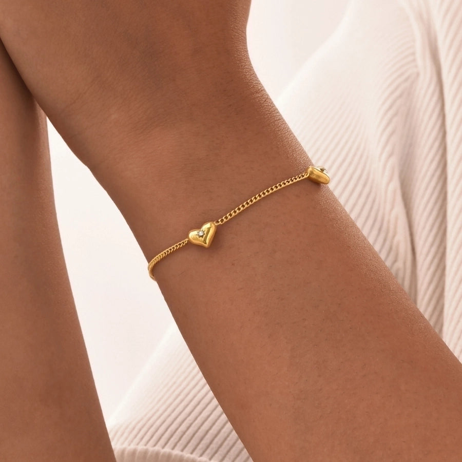 Heart Shape Zircon Bracelet [201 Stainless Steel, 18K Gold Plated]