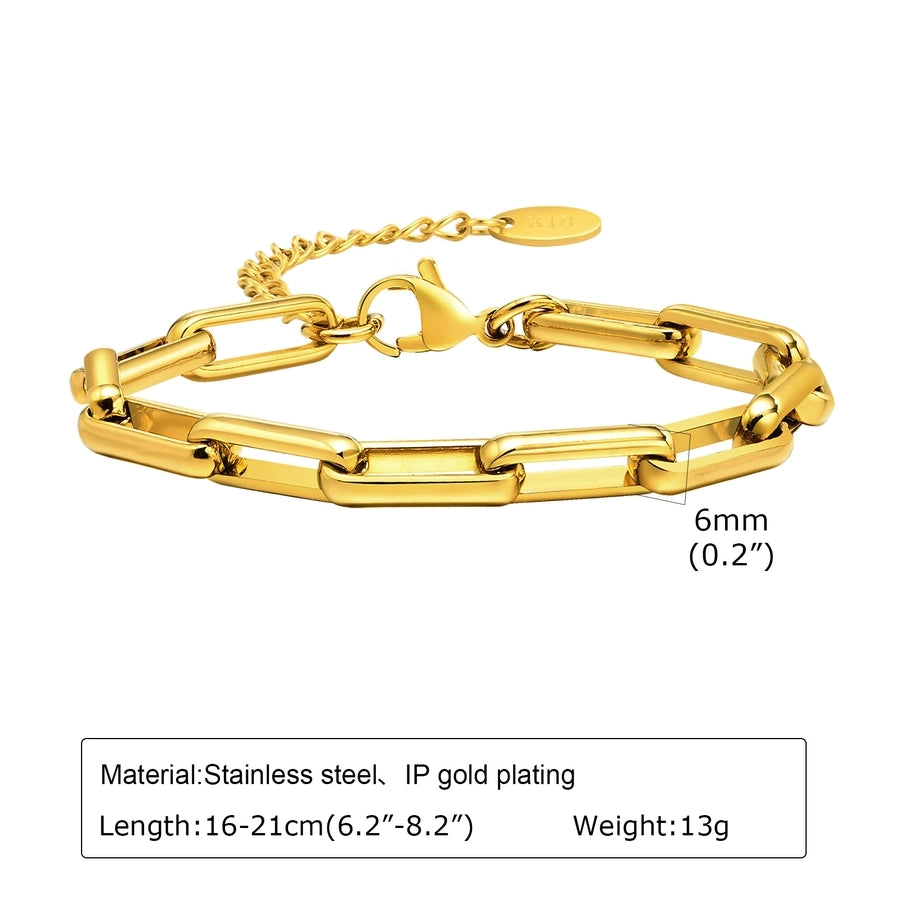 Rectangle Paperclip Chain Bracelet [Stainless Steel,18K Gold Plated]