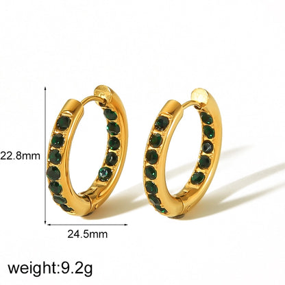 Colored Zircon Hoop Earrings [304 Stainless Steel,18K Gold Plated]