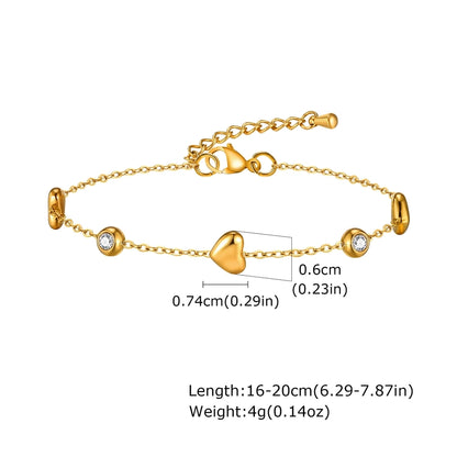 Bracciale zircone a forma di cuore [201 in acciaio inossidabile, oro 18K placcato]