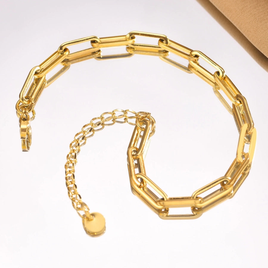 Rectangle Paperclip Chain Bracelet [Stainless Steel,18K Gold Plated]