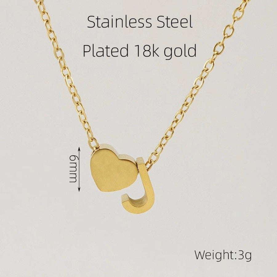 Letter Heart Shape Pendant Necklace [304 Stainless Steel,18K Gold Plated]