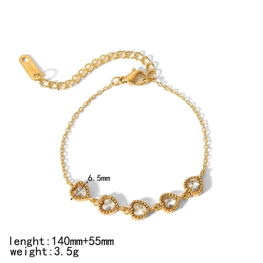 Quadrilateral Round Heart Shape Zircon Bracelets [304 Stainless Steel, 18K Gold Plated]