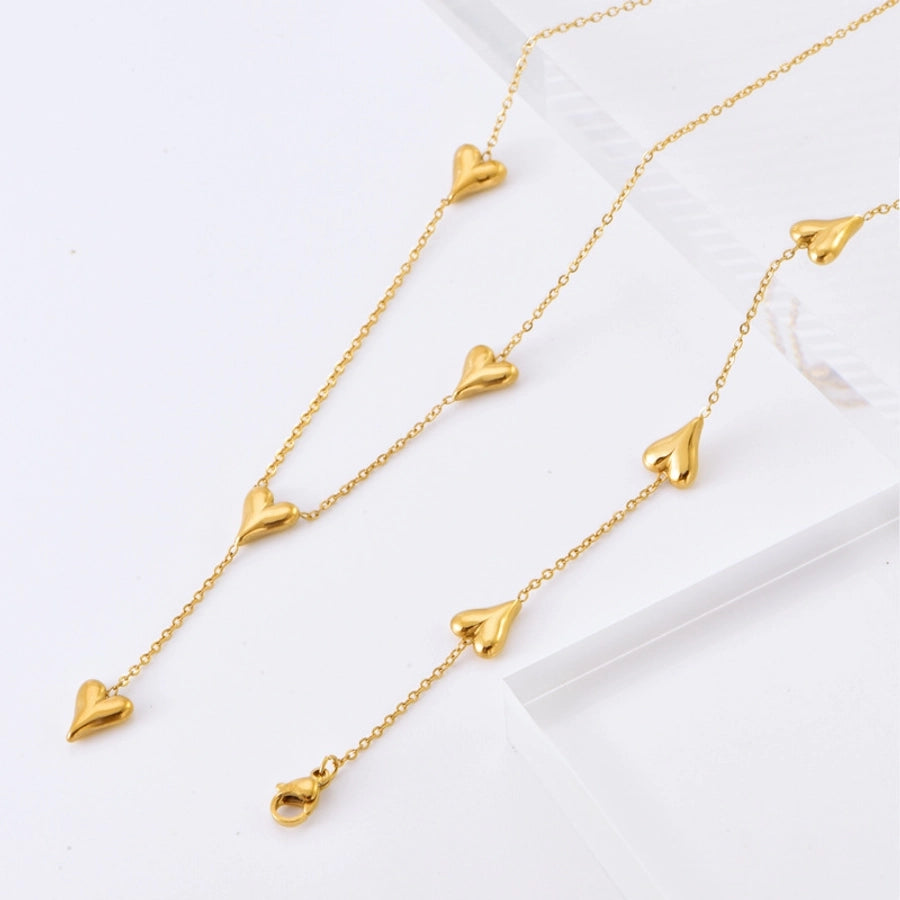 Heart Shape Bracelet/Necklace [304 Stainless Steel,18K Gold Plated]