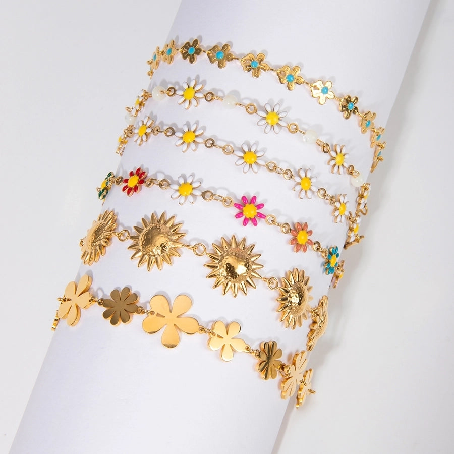 Farverige blomsterarmbånd [304 rustfrit stål, 18k guldbelagt]