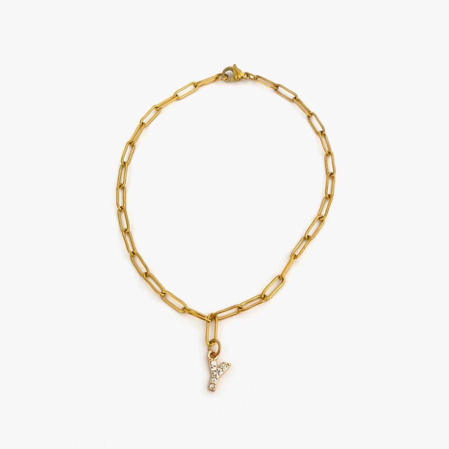 Letter Link Chain Anklet [316L Stainless Steel, 18K Gold Plated]