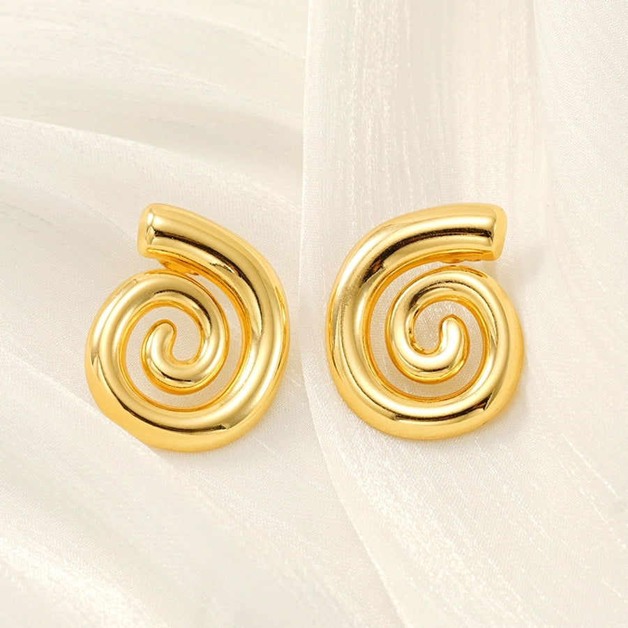 Lines Spiral Stripe Earrings [304 Stainless Steel,18K Gold Plated]