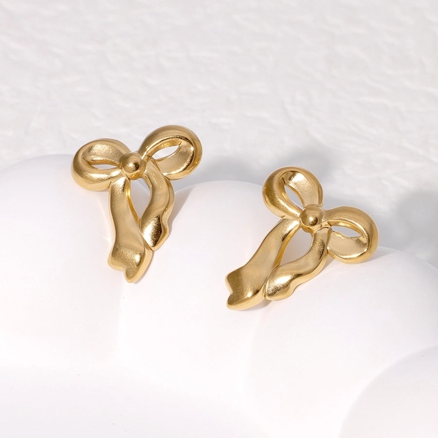 Bow Knot Earrings [304 Stainless Steel,18K Gold Plated]