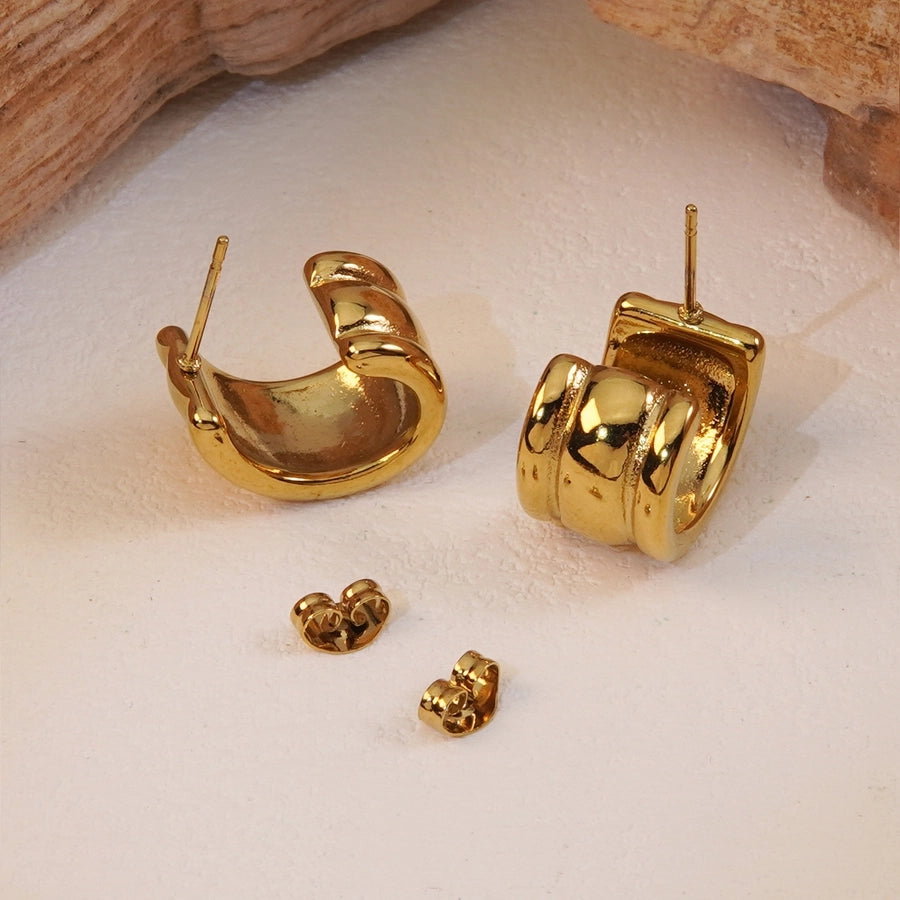 C Shape Plating Earrings [304 Stainless Steel,18K Gold Plated]