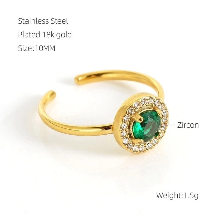 Shiny  Square Water Droplets Heart Shape Zircon Open Ring [Stainless Steel 18K Gold Plated]