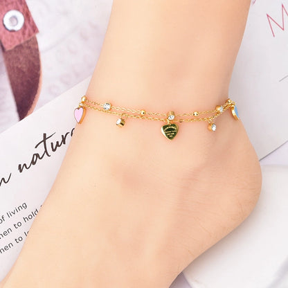 Heart Shape Epoxy Anklet [304 Stainless Steel, 18K Gold Plated]