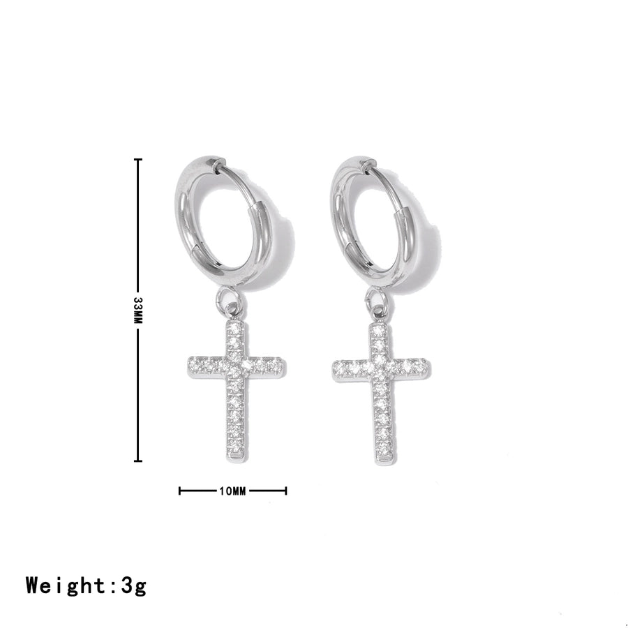 Cross Zircon Drop Earrings [304 Stainless Steel,16K Gold Plated]