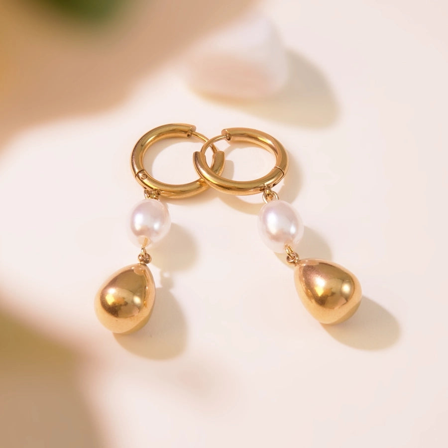 Pearl Teardrop Drop Earrings [304 Stainless Steel,18K Gold Plated]