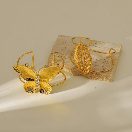 Übertriebenes Blätter Butterfly Armband -Armband [304 Edelstahl]