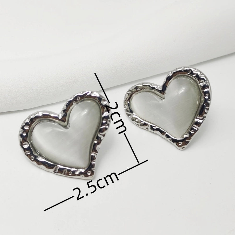 Silver Heart Shape Earrings [304 Stainless Steel,18K Gold Plated]