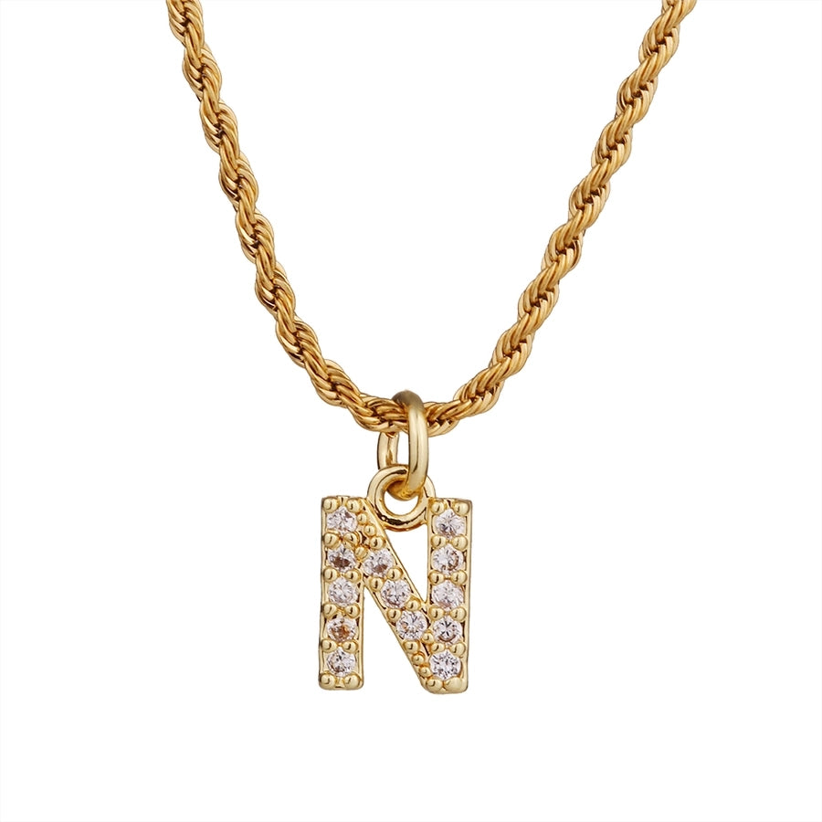 Shiny Letter Pendant Necklace [304 Stainless Steel]