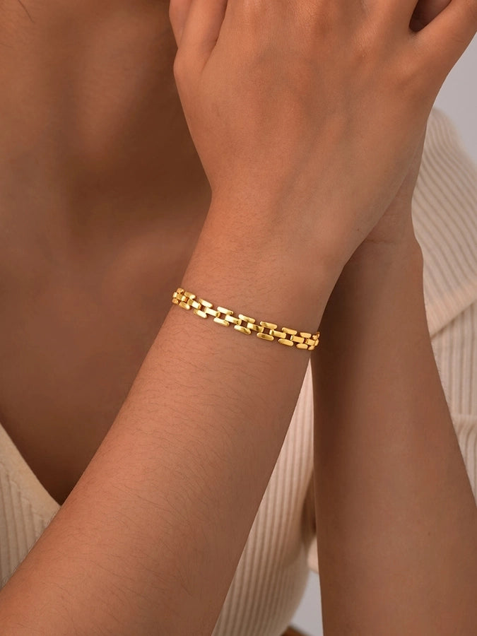 Bracciale a cavo disegnato [201 in acciaio inossidabile, oro 18K placcato]