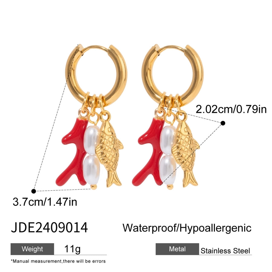 Stone Drop Earrings [304 Stainless Steel,18K Gold Plated]