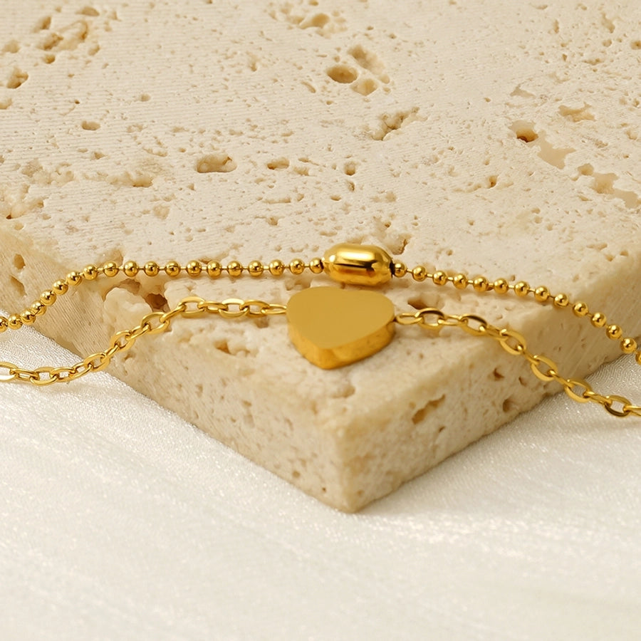 Heart Shape Layered Chain Bracelet [304 Stainless Steel, 18K Gold Plated]