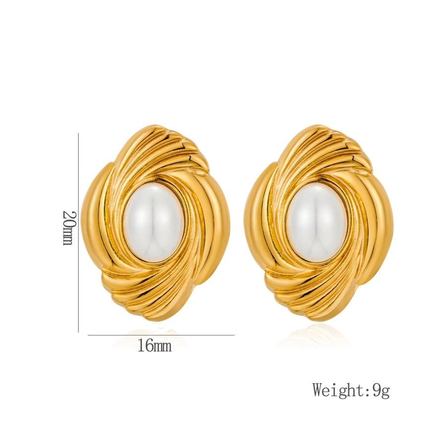 Baroque Oval Natural Stone Earrings [304 Stainless Steel,18K Gold Plated]