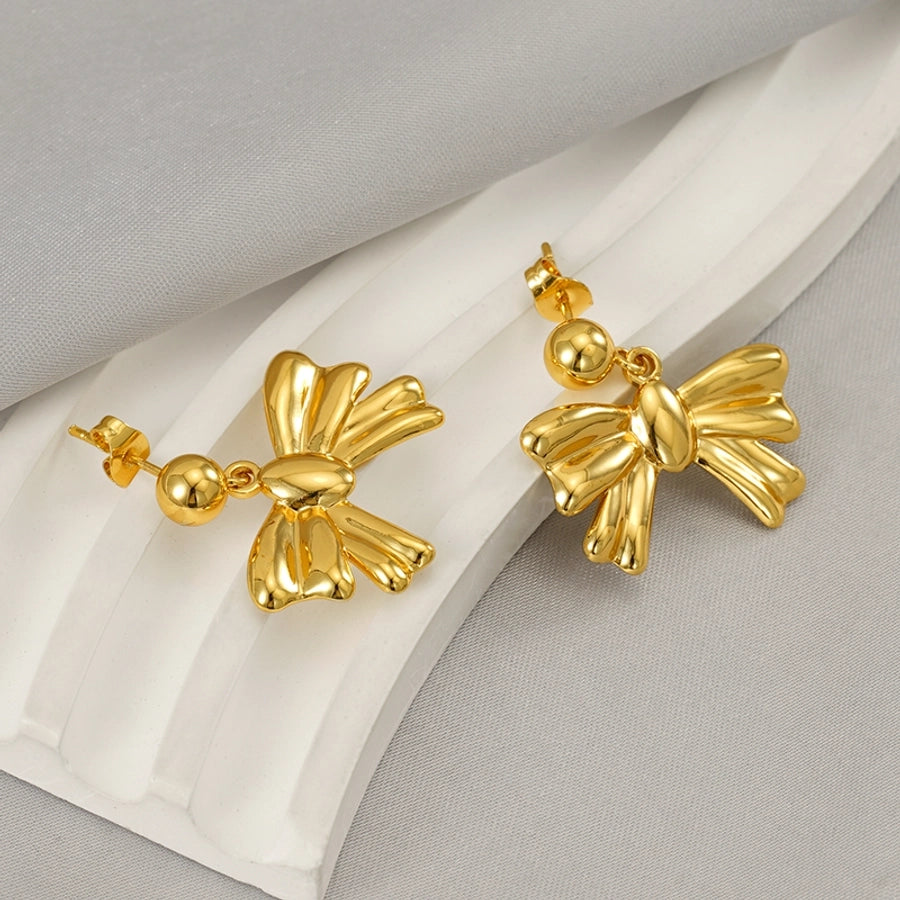 Bow Knot Drop Earrings [304 Stainless Steel,18K Gold Plated]