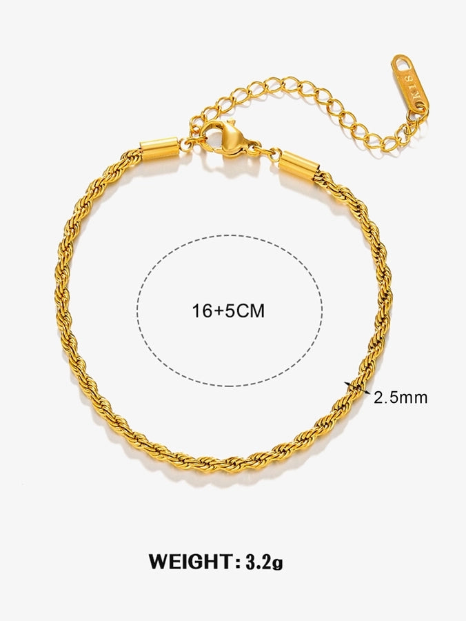 Twist Rope Chain Bracelets [304 Stainless Steel,18K Gold Plated]