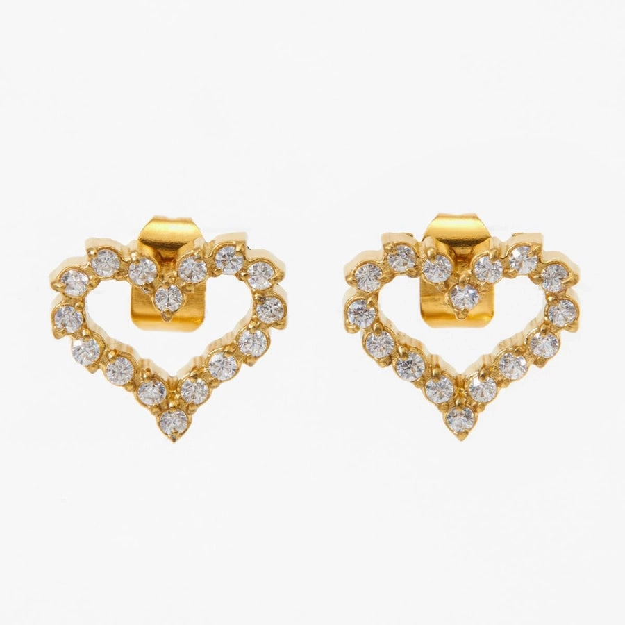 Heart Shape Rhinestone  Ear Studs [304 Stainless Steel,18K Gold Plated]