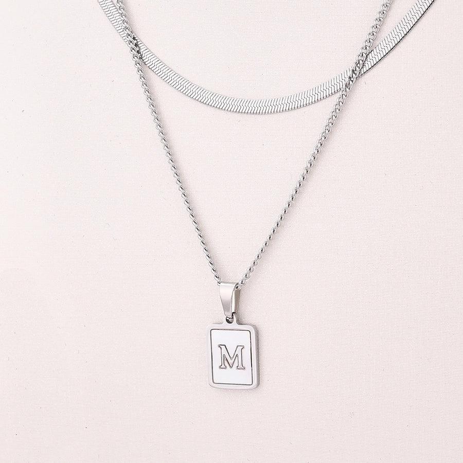 Silver Casual Simple Style Letter Rectangle Necklace [304 Stainless Steel]