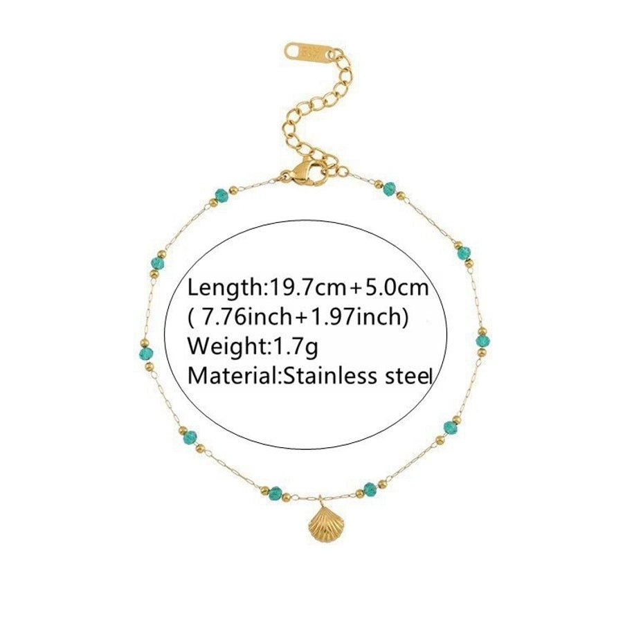 Small Green Beads Shell Anklet [304 Stainless Steel, 18K Gold Plated]