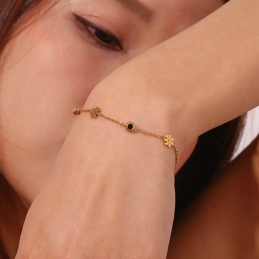 Flower Zircon Bracelet [304 Stainless Steel,18K Gold Plated]